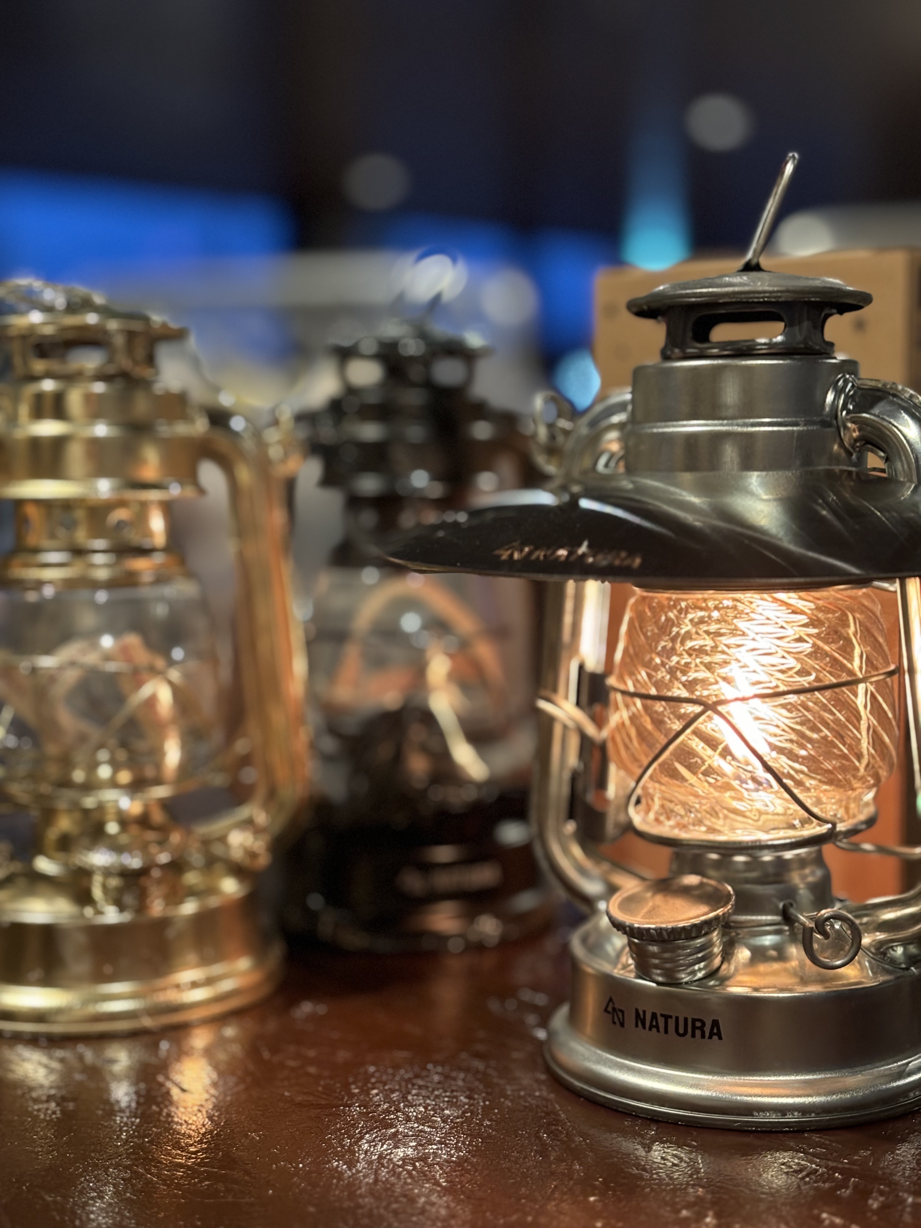 NATURA 小型オイルランタン 金メッキ シェード＆ホヤ付き