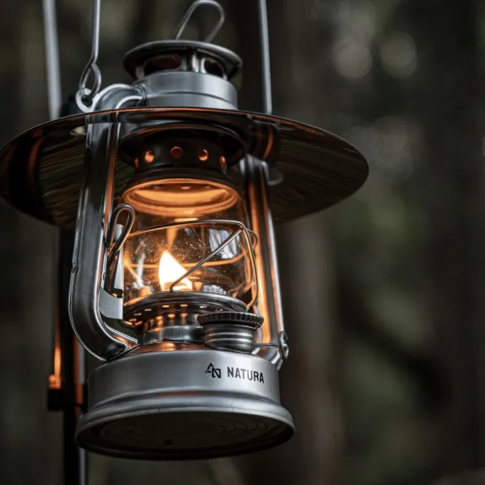 NATURA 小型オイルランタン シルバー シェード＆ホヤ付き